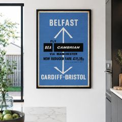 EXTREMELY Rare Original 1959 BEA and Cambrian Airways Belfast Aviation Framed Poster