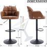 Set of 2 Polyurethane PU Leather Armchairs Bar Chairs Ergonomic 360Deg Rotatable Counter Stools Kitchen Adjustable Height Bistro Stools (Brown (PU Leather Armrest) Image 2