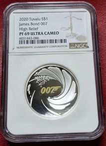 PF 69 Ultra Cameo 2020 Tuvalu James Bond 007 High Relief 1oz Silver Proof Low Mintage Coin