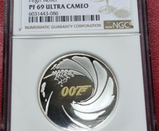 PF 69 Ultra Cameo 2020 Tuvalu James Bond 007 High Relief 1oz Silver Proof Low Mintage Coin