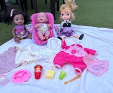 3 Dolls with Clothes Seat and Accessories Bundle