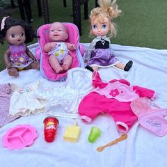 3 Dolls with Clothes Seat and Accessories Bundle