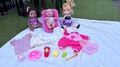 3 Dolls with Clothes Seat and Accessories Bundle