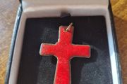 Vintage Red Glaze Ceramic Cross Pendant