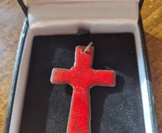 Vintage Red Glaze Ceramic Cross Pendant