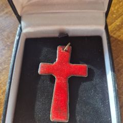 Vintage Red Glaze Ceramic Cross Pendant
