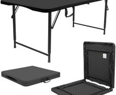 Rectangle Folding Trestle Table - 120cm (4ft) - Black - Height Adjustable Outdoor Folding Table for Picnic, BBQ, Garden, Camping, Wedding