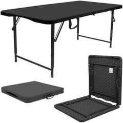 Rectangle Folding Trestle Table - 120cm (4ft) - Black - Height Adjustable Outdoor Folding Table for Picnic, BBQ, Garden, Camping, Wedding