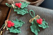 Beautiful crochet Holly leaves