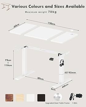 Electric Standing Desk 120x60cm Sit Stand Table Height Adjustable with Backpack Hook and Memory Smart Pannel, Home Office, White