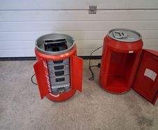 coca cola fridge and stereo