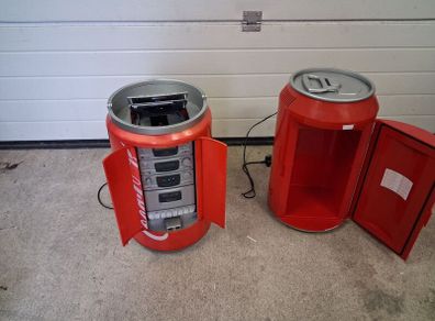 coca cola fridge and stereo