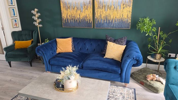 Large 3 Seater Navy Velvet Sofa  - Next home