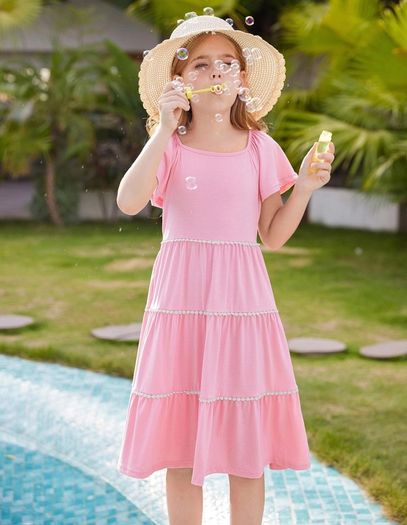 Brand New GRACE KARIN Girls Ruffle Sleeve A-Line Midi Dress Party