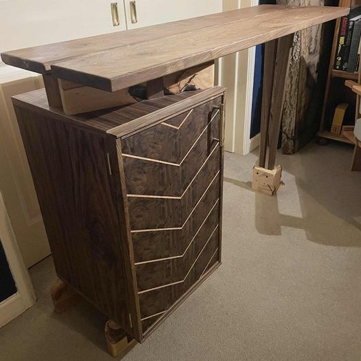 Walnut and Sycamore handcrafted bar cabinet