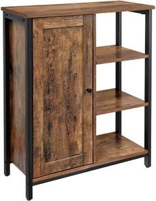 _Sideboard, Side Cabinet, Kitchen Cabinet with 4 Open Shelves, Hallway Cabinet, Chest of Drawers, Kitchen, Living Room, Dining Room, Office, Bathroom, Hallway, Industrial Design, Vintage, Dark Brown