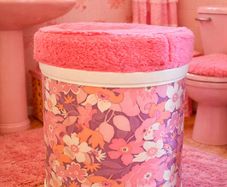 Vintage 1960s floral bathroom seat with storage