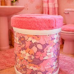 Vintage 1960s floral bathroom seat with storage