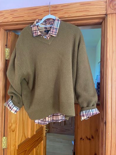 Zara Olive Green Oversized  V Neck Jumper  Size Large