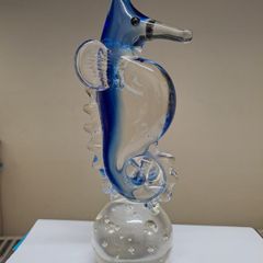 Blue Art Glass Seahorse Ornament