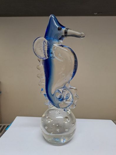 Blue Art Glass Seahorse Ornament