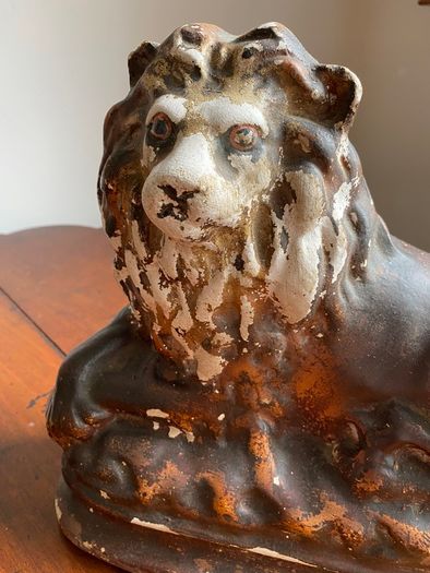 2 antique mantel piece lions