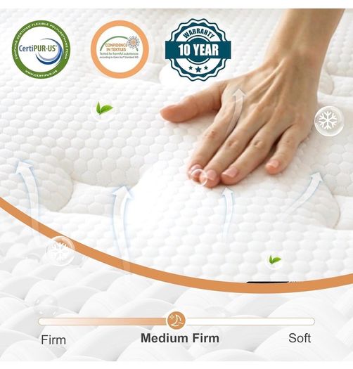 King Size Mattress Hybrid Mattress Medium Firm 150x200x30cm 12 inch, 2000 Pocket Springs, Gel Memory Foam, 7 Zone Support, Motion Isolation for Comfort Sleep