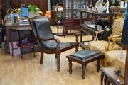 Large Genuine Leather Armchair with Matching Footstool