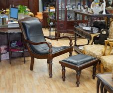 Large Genuine Leather Armchair with Matching Footstool