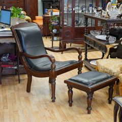 Large Genuine Leather Armchair with Matching Footstool