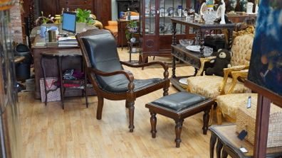 Large Genuine Leather Armchair with Matching Footstool