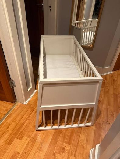 White Wooden Baby Cot / Crib with Mattress