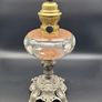 Antique Victorian Oil Lamp cast iron base 19th century hand painted glass Image 2