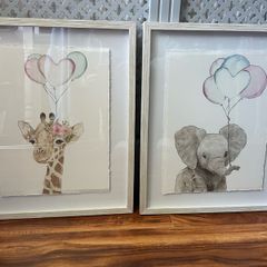 Large framed animal water colour pictures