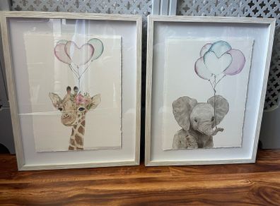 Large framed animal water colour pictures