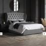 Grey Velvet King Size Ottoman Bed with Winged Chesterfield Headboard - Safina Image 6