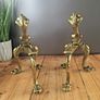 Antique Solid Brass Gothic Fire Dogs Andirons Image 2