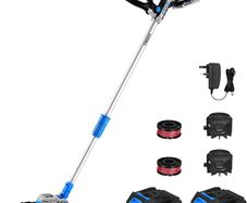 String Trimmer Cordless with 2 Batteries and Charger DEKOPRO 20V Weed Trimmer&Edger 30 cm Cutting Width Electric Weed Eater Wacker Cordless for Lawn,Garden,Grass (Blue)