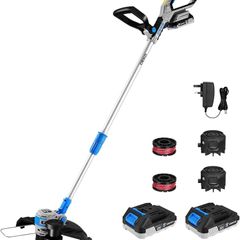 String Trimmer Cordless with 2 Batteries and Charger DEKOPRO 20V Weed Trimmer&Edger 30 cm Cutting Width Electric Weed Eater Wacker Cordless for Lawn,Garden,Grass (Blue)
