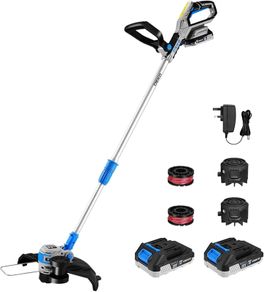 String Trimmer Cordless with 2 Batteries and Charger DEKOPRO 20V Weed Trimmer&Edger 30 cm Cutting Width Electric Weed Eater Wacker Cordless for Lawn,Garden,Grass (Blue)