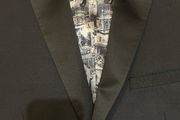 Lambretta Mens Black Mod Suit. 38R, 32R. Rose Pattern, Scooter Lining.