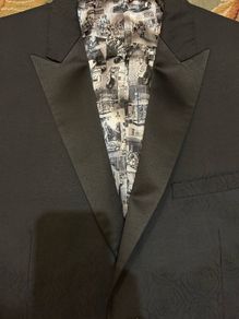Lambretta Mens Black Mod Suit. 38R, 32R. Rose Pattern, Scooter Lining.