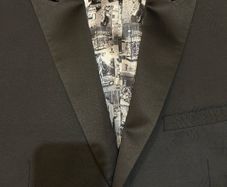 Lambretta Mens Black Mod Suit. 38R, 32R. Rose Pattern, Scooter Lining.