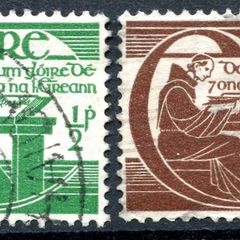 Ireland 1944 Scott # 128-129 Tercentenary of the death of Micheal O'Cleirigh Complete Set : Watermark Variety - Fine Used
