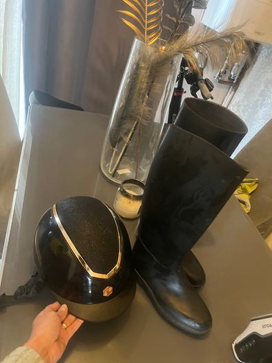 Horse riding helmet and boots