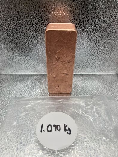 1.090 kg Fine 999 Copper Bullion Hand Poured Bar.