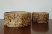 Vintage 50s pair of brickwork pottery planters