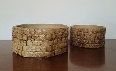 Vintage 50s pair of brickwork pottery planters