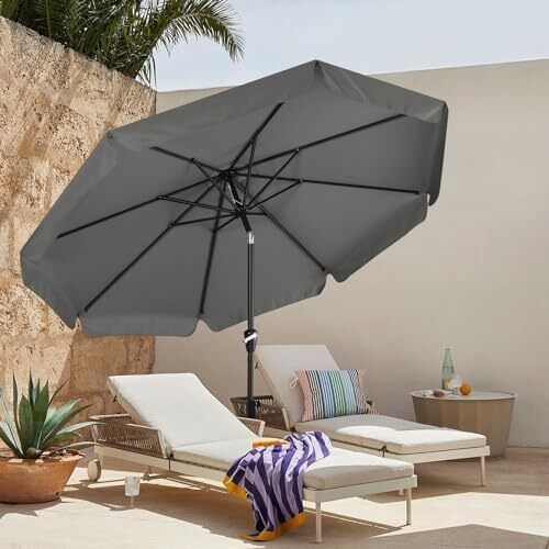 Valance Patio Umbrella for Outdoor Table Market -8 Ribs (2.7M, Dark Gray)