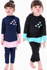 Brand New Swimming costume. 2 piece set swimsuit. Top with attached cap + trouser